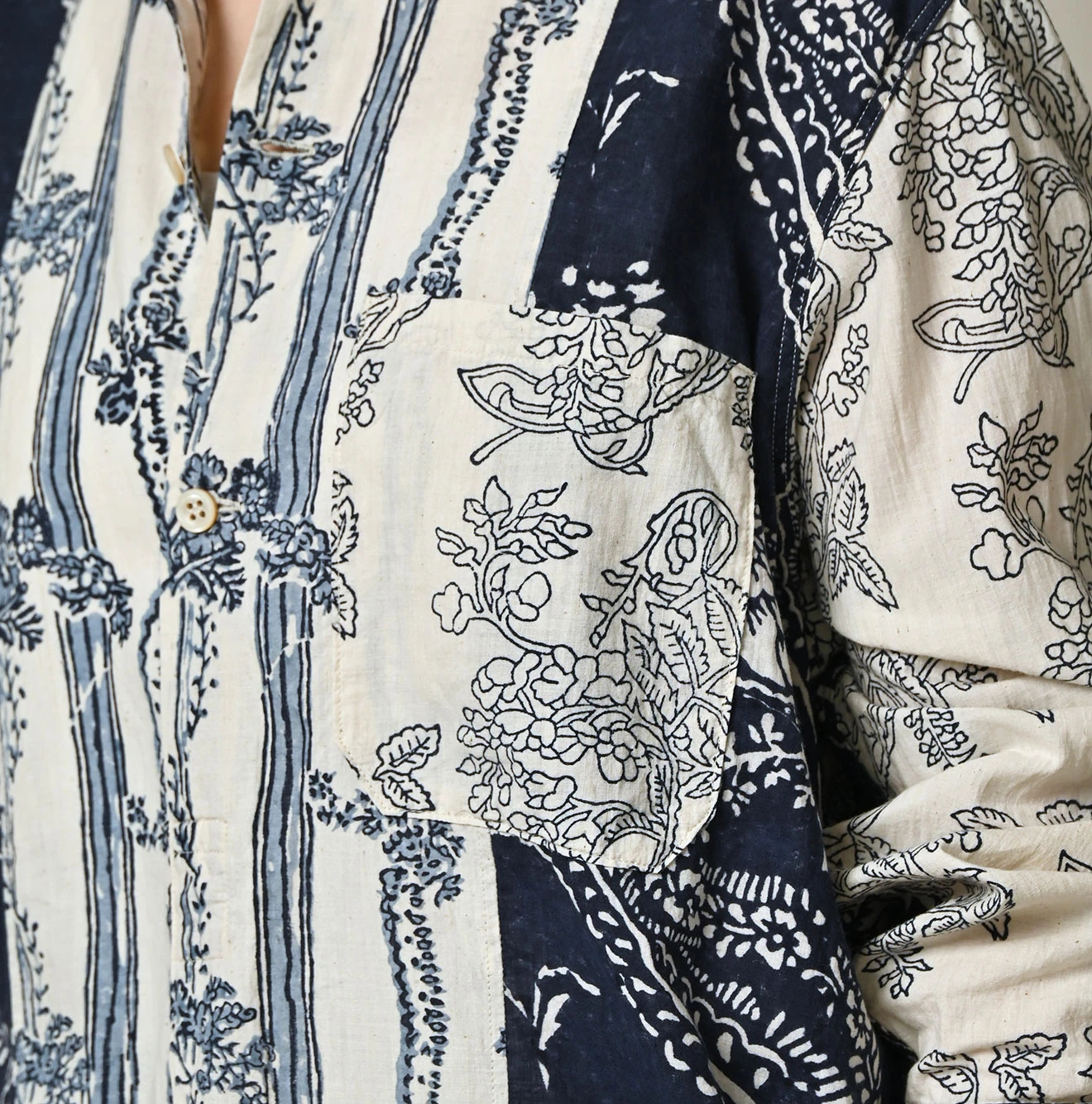 45R(フォーティファイブアール) |インドカディブロックプリントの908パッチワークグランパプルシャツ