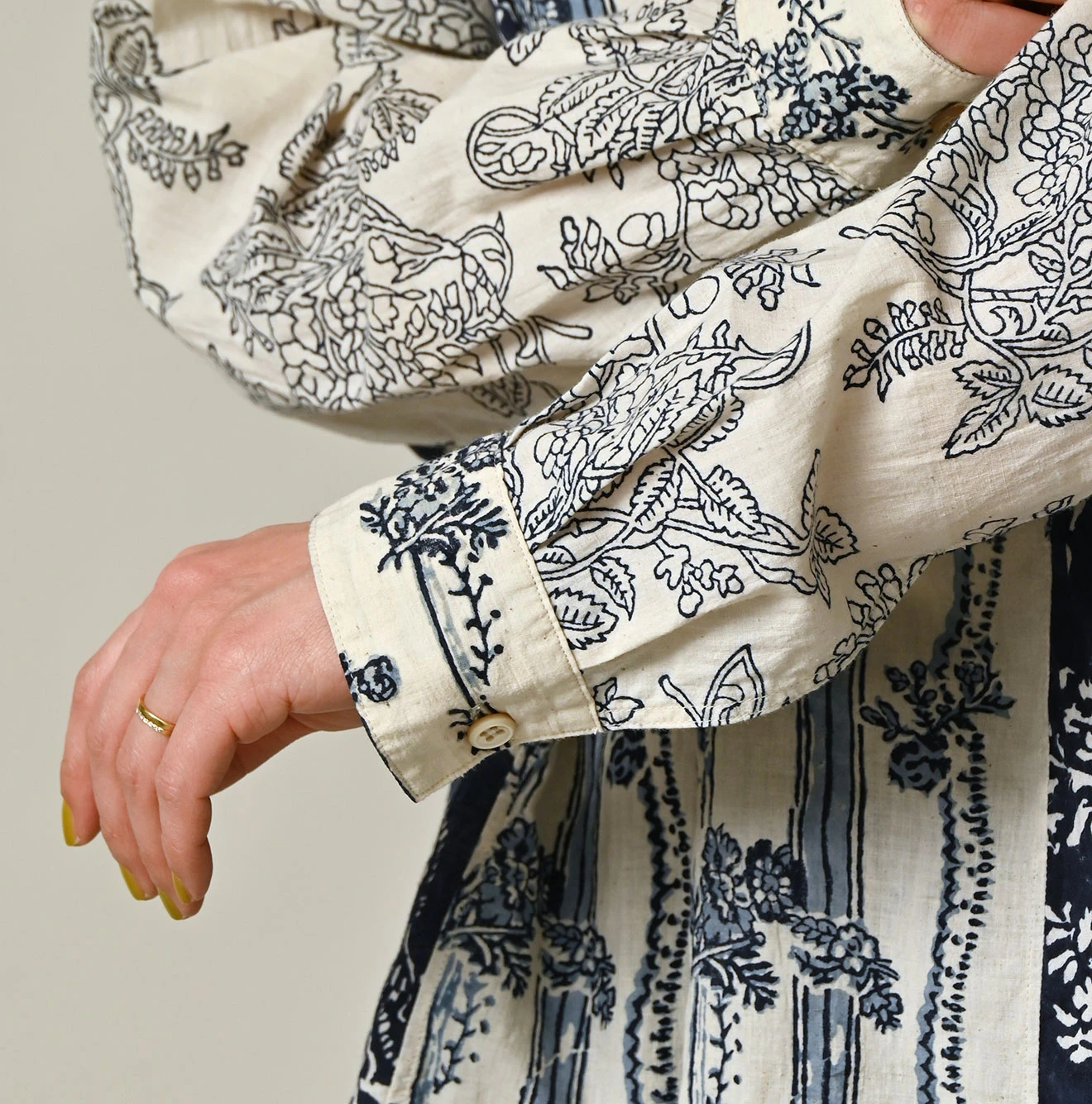 45R(フォーティファイブアール) |インドカディブロックプリントの908パッチワークグランパプルシャツ