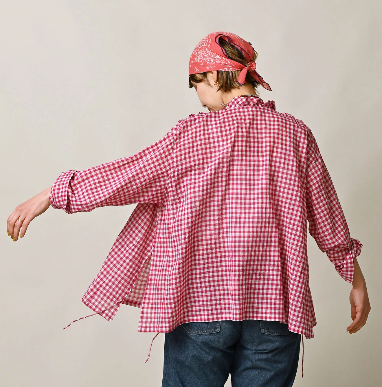 45R(フォーティファイブアール) |ガーゼギンガムのフリルカシュクール