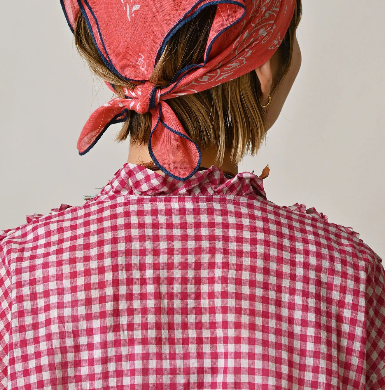 45R(フォーティファイブアール) |ガーゼギンガムのフリルカシュクール