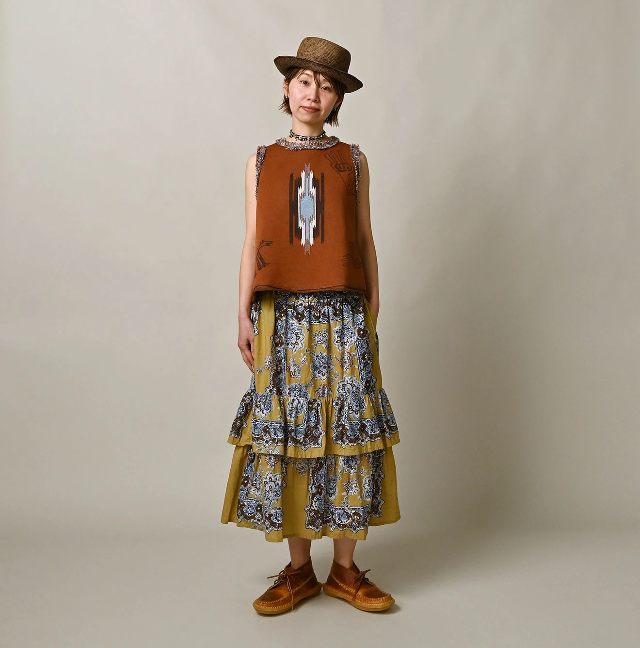 45R(フォーティファイブアール) |インドカディバンダナペイズリープリントのティアードフリルペチスカート