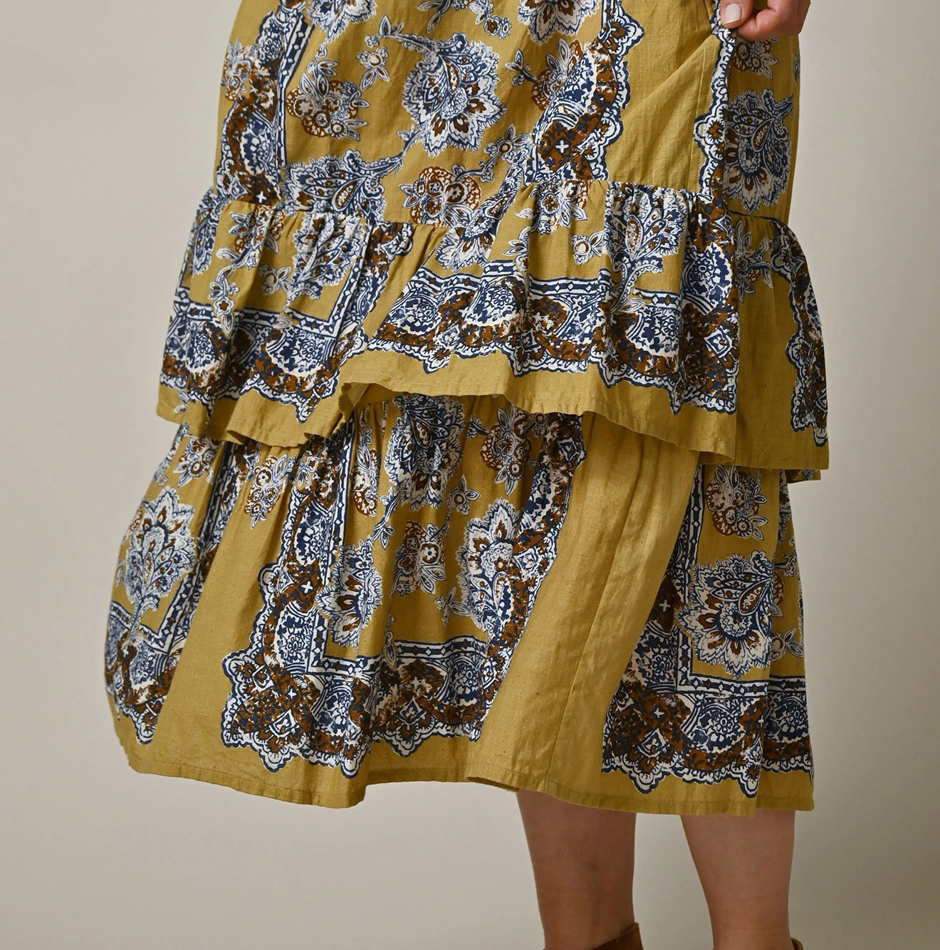 45R(フォーティファイブアール) |インドカディバンダナペイズリープリントのティアードフリルペチスカート