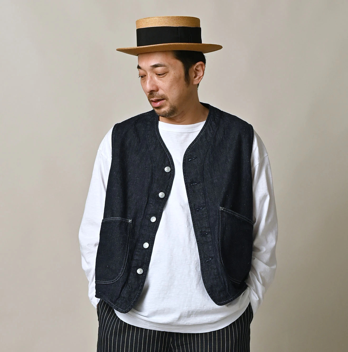 45R(フォーティファイブアール) |9.4オンスデニムの908オーシャンハンティングベスト（濃）