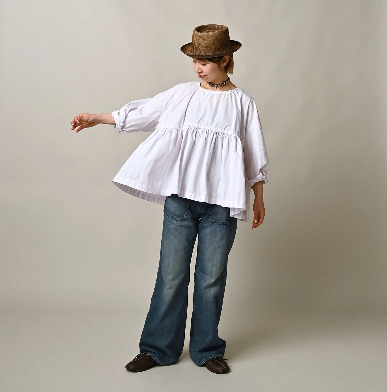 45R(フォーティファイブアール) |ONEONE 宝物の180番三子ギャザーブラウス