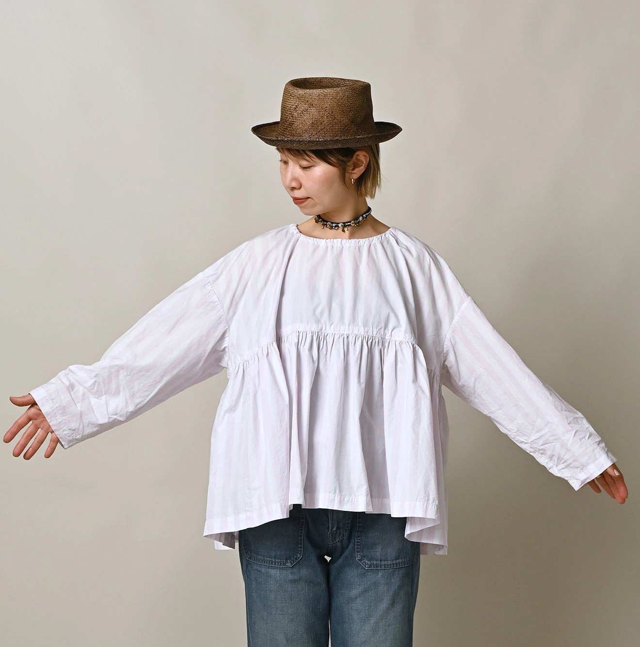 45R(フォーティファイブアール) |ONEONE 宝物の180番三子ギャザーブラウス