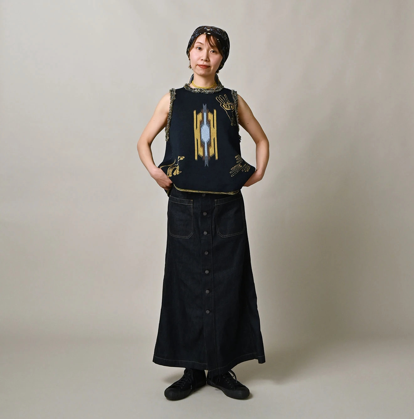 45R(フォーティファイブアール) |麦比古デニムのベルスカート（濃）