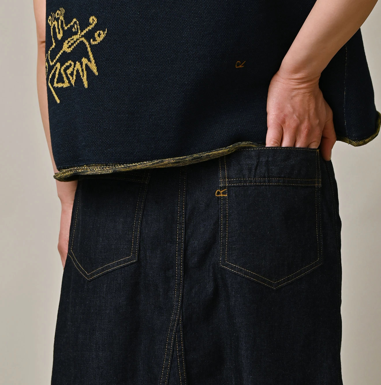 45R(フォーティファイブアール) |麦比古デニムのベルスカート（濃）