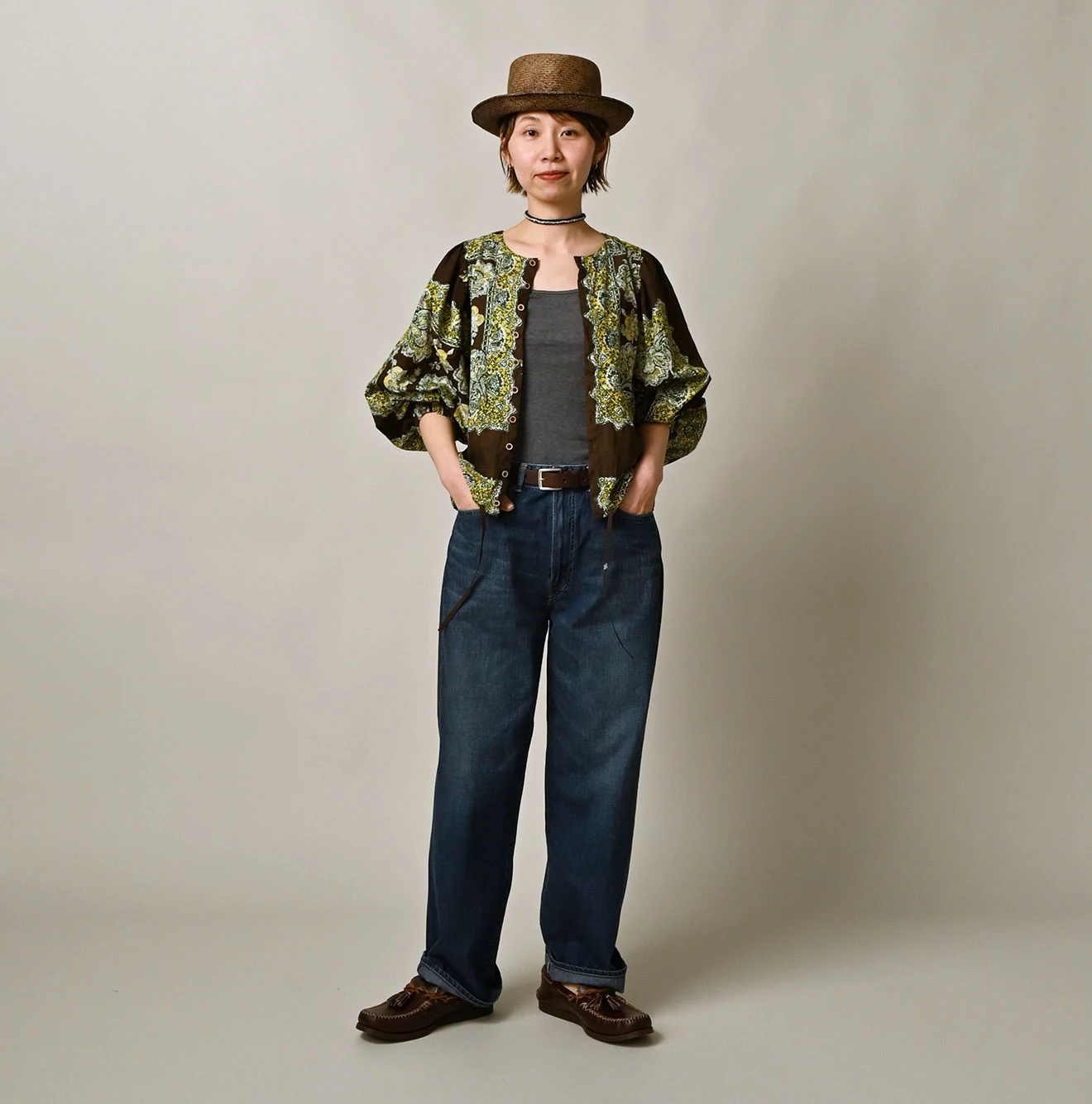 45R(フォーティファイブアール) |インドカディバンダナペイズリープリントのパフブラウス