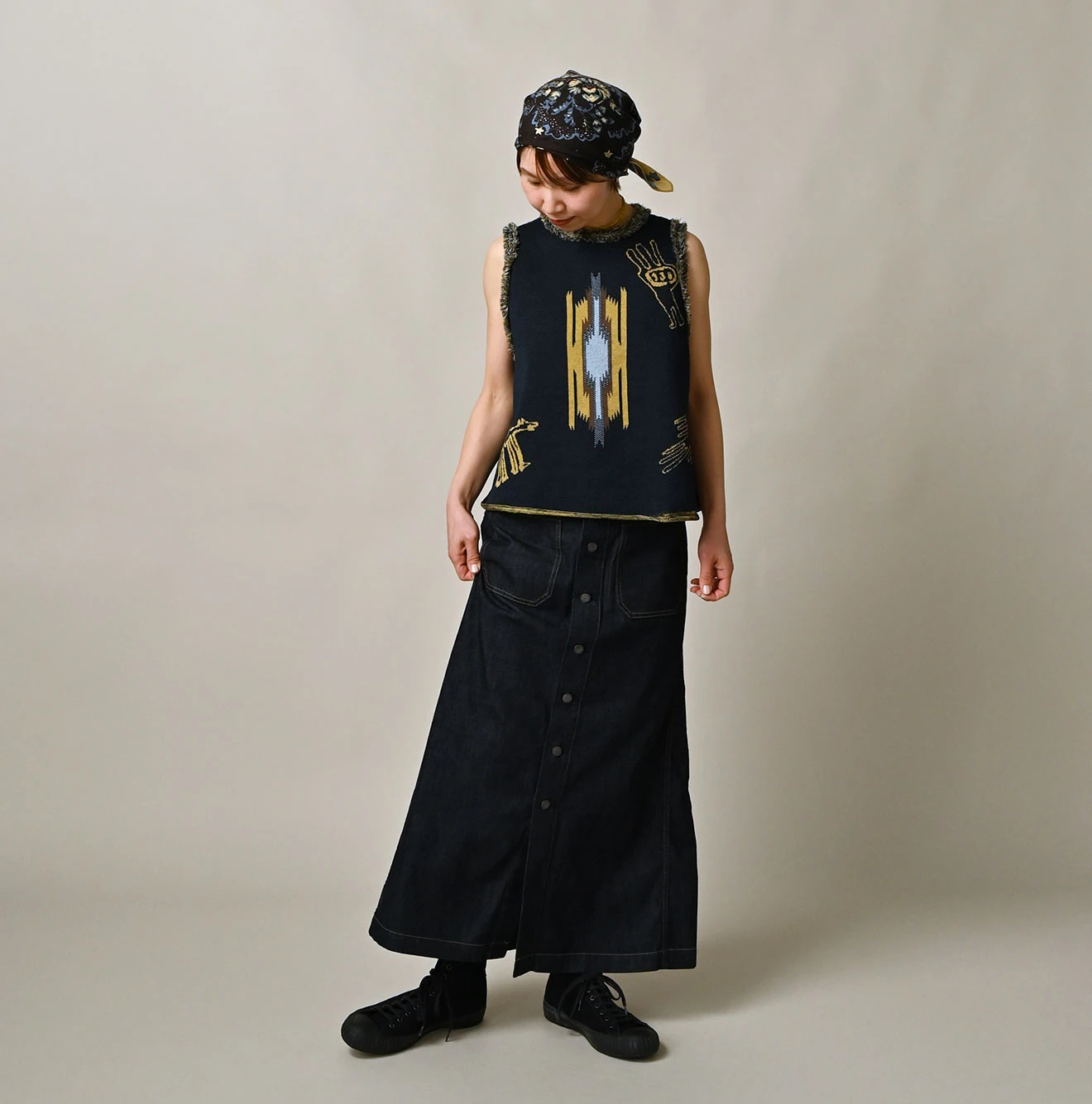 45R(フォーティファイブアール) |ネイティブジャカードニットソーのキャミ（インディゴ）