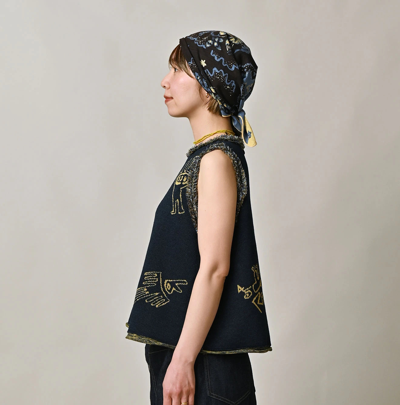 45R(フォーティファイブアール) |ネイティブジャカードニットソーのキャミ（インディゴ）