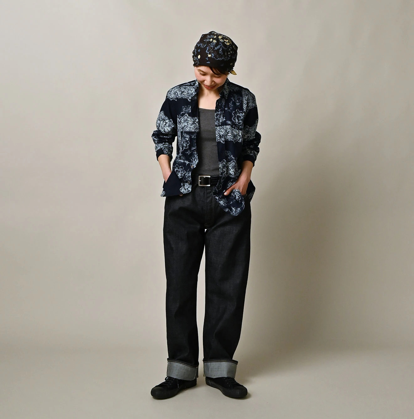 45R(フォーティファイブアール) |インドカディペイズリー更紗プリントの908ローファーシャツ（インディゴ）