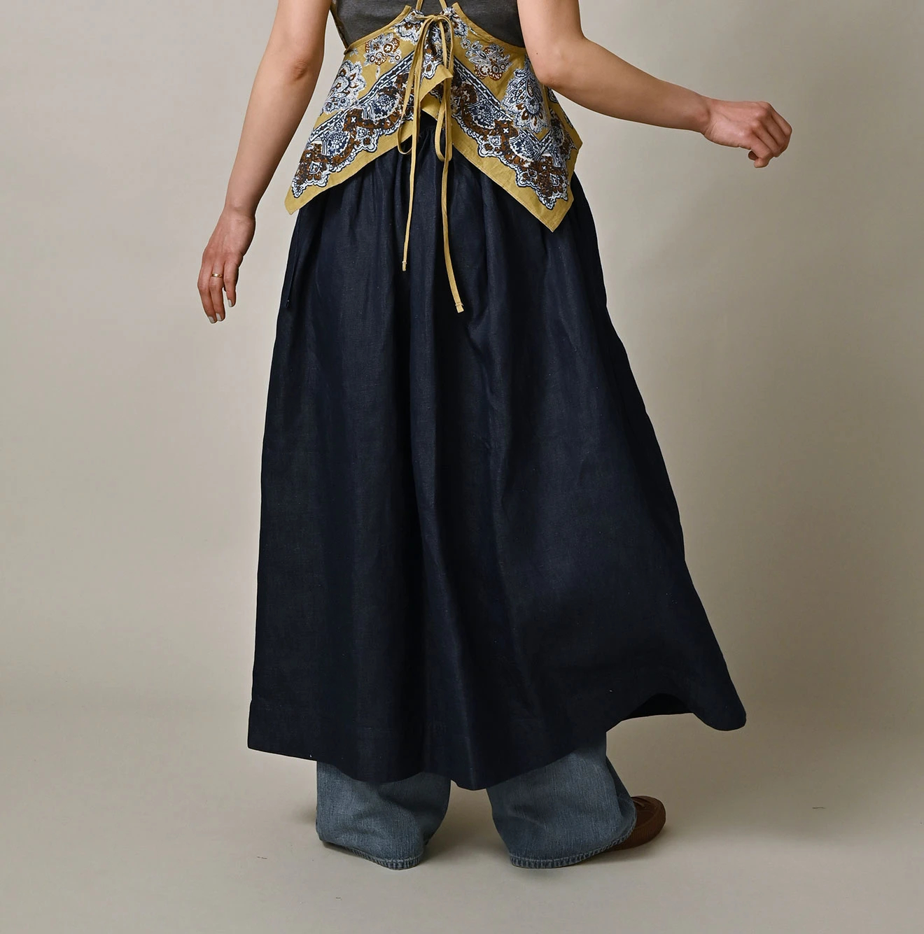 45R(フォーティファイブアール) |ONEONE 宝物のイージーギャザースカート（インディゴ）