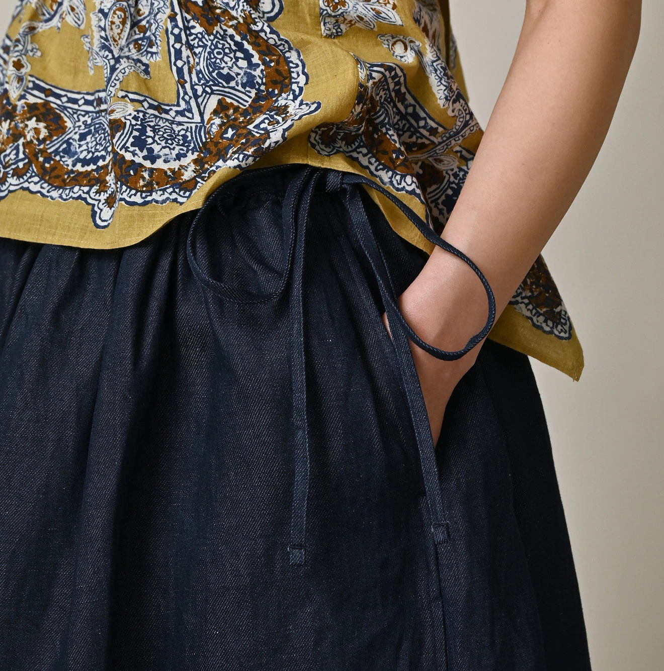 45R(フォーティファイブアール) |ONEONE 宝物のイージーギャザースカート（インディゴ）