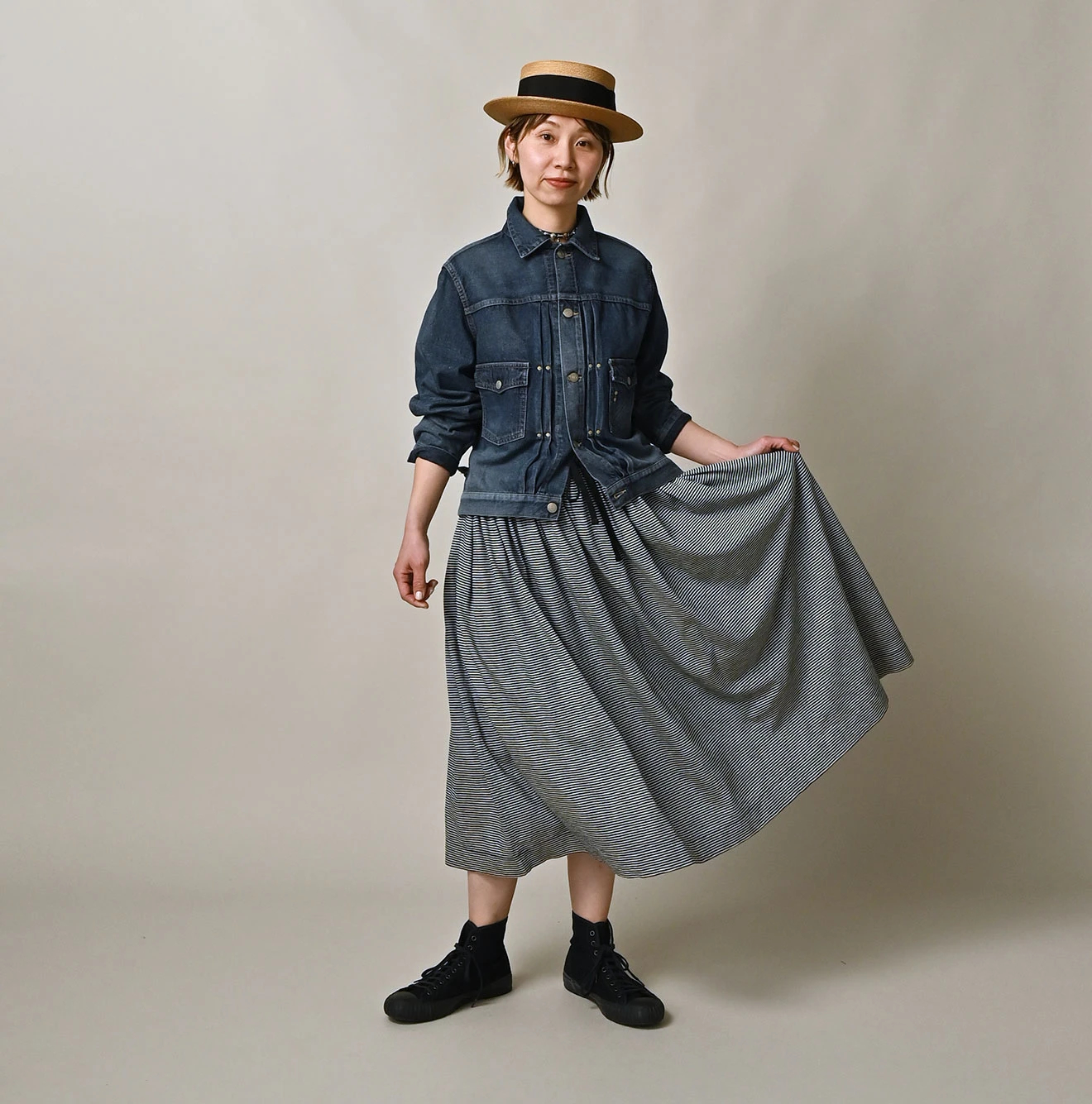 45R(フォーティファイブアール) |ONEONE 宝物のイージーギャザースカート（インディゴ）