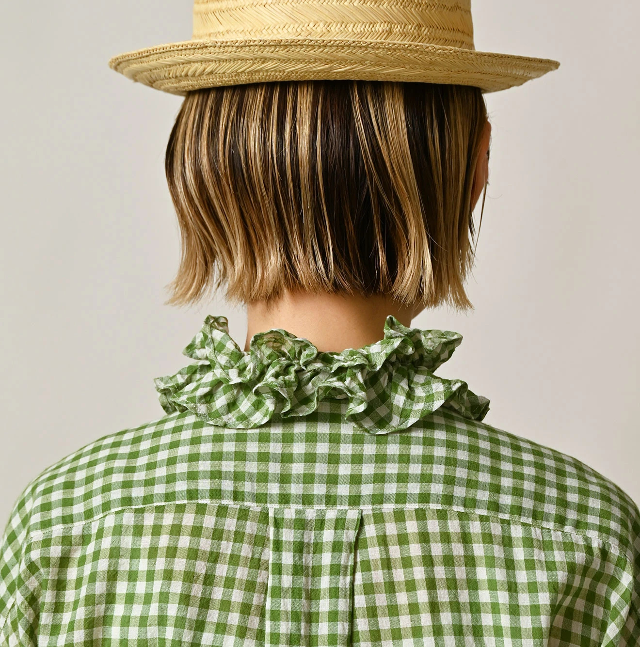 45R(フォーティファイブアール) |ガーゼフリルギンガムの長袖クッペシャツ