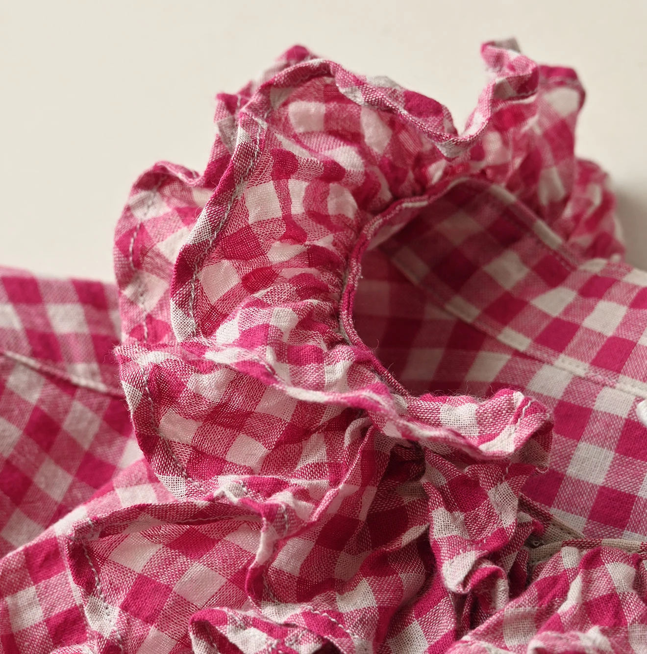 45R(フォーティファイブアール) |ガーゼフリルギンガムの長袖クッペシャツ