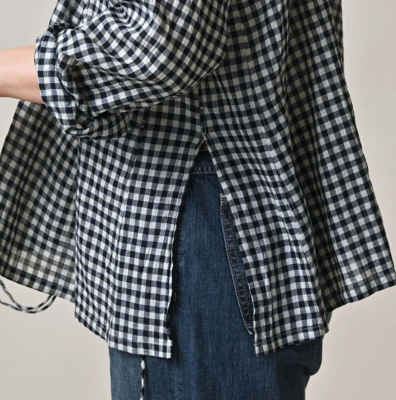 45R(フォーティファイブアール) |ガーゼギンガムのフリルカシュクール（インディゴ）