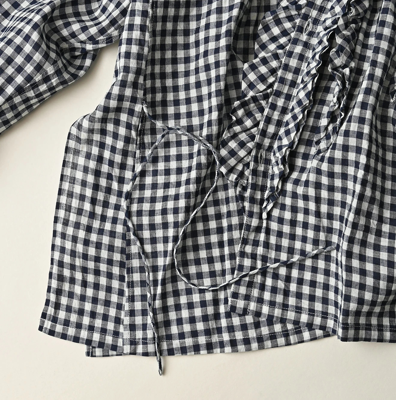 45R(フォーティファイブアール) |ガーゼギンガムのフリルカシュクール（インディゴ）