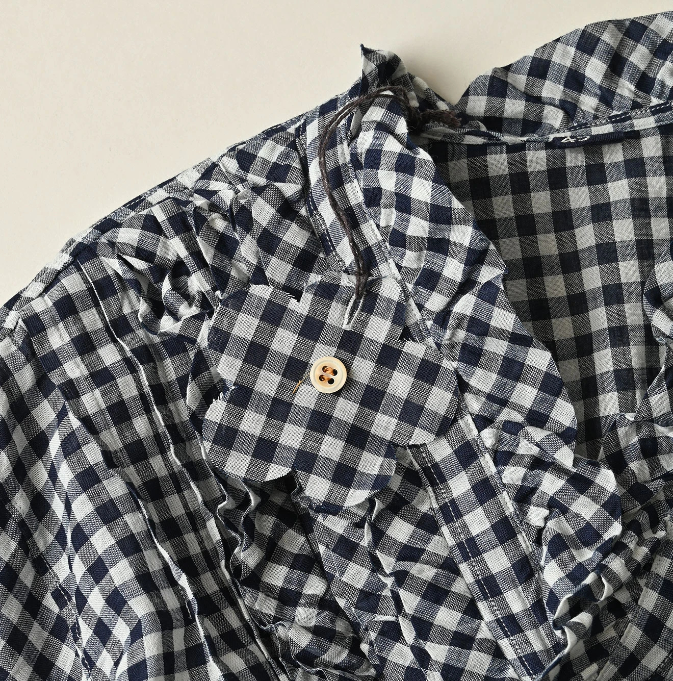 45R(フォーティファイブアール) |ガーゼギンガムのフリルカシュクール（インディゴ）