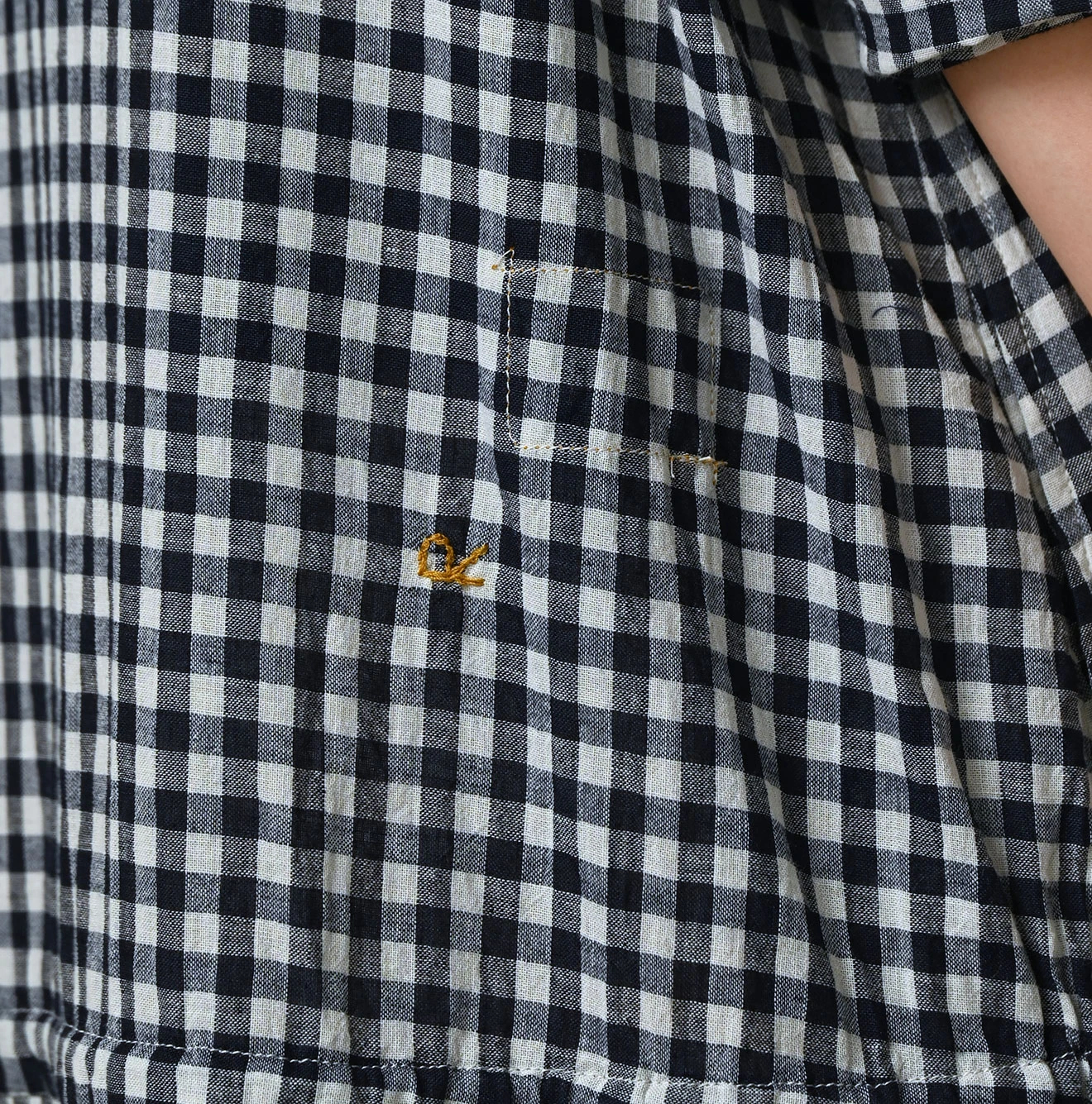 45R(フォーティファイブアール) |ガーゼギンガムのフリルカラードレス（インディゴ）