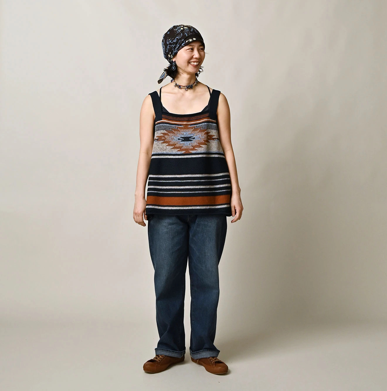 45R(フォーティファイブアール) |ネイティブギマジャカードのキャミ（インディゴ）