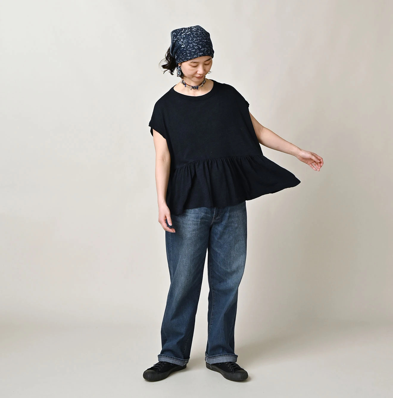 45R(フォーティファイブアール) |ONEONE 宝物の天竺ギャザーMキャミ（インディゴ）