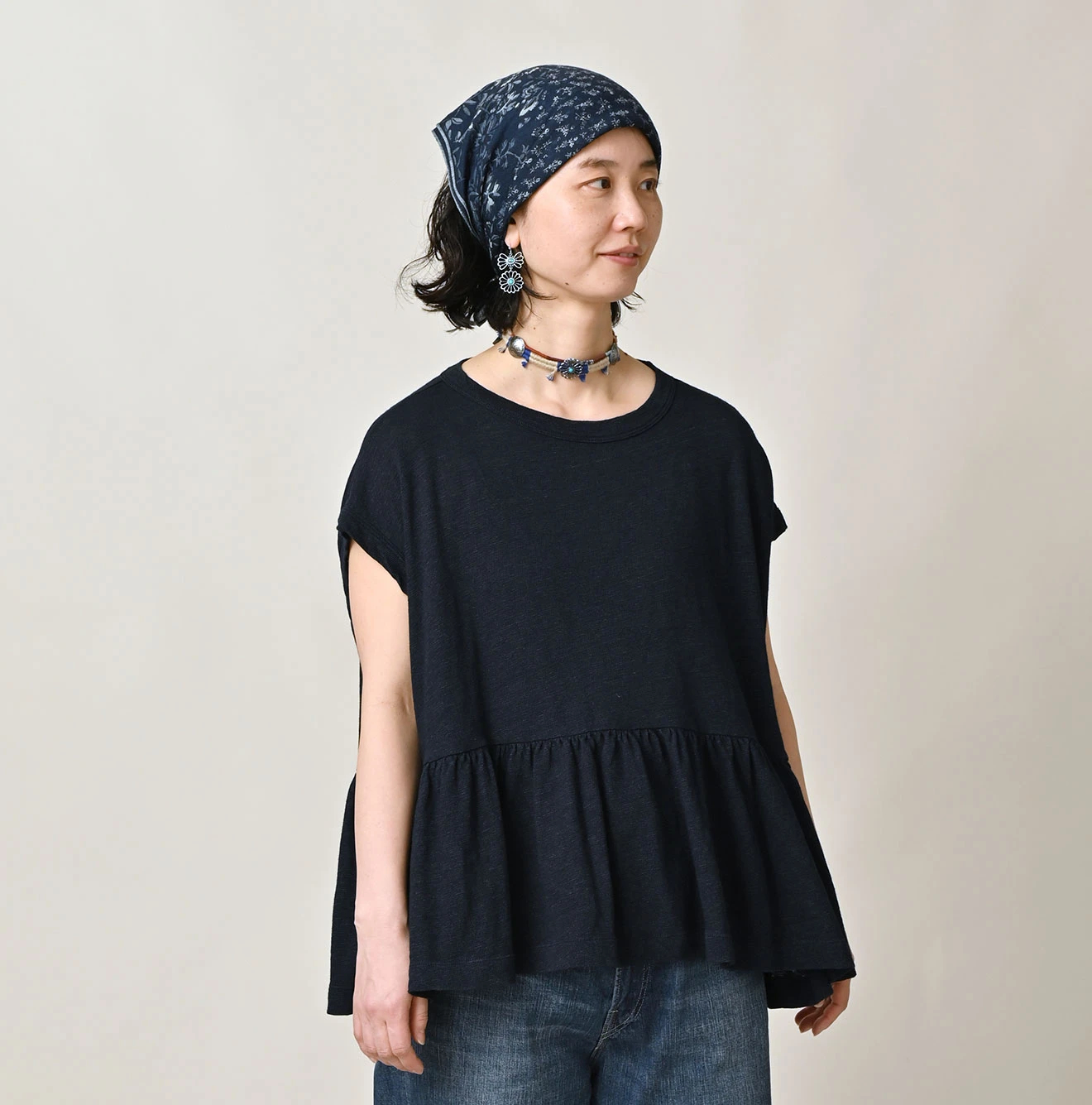 45R(フォーティファイブアール) |ONEONE 宝物の天竺ギャザーMキャミ（インディゴ）