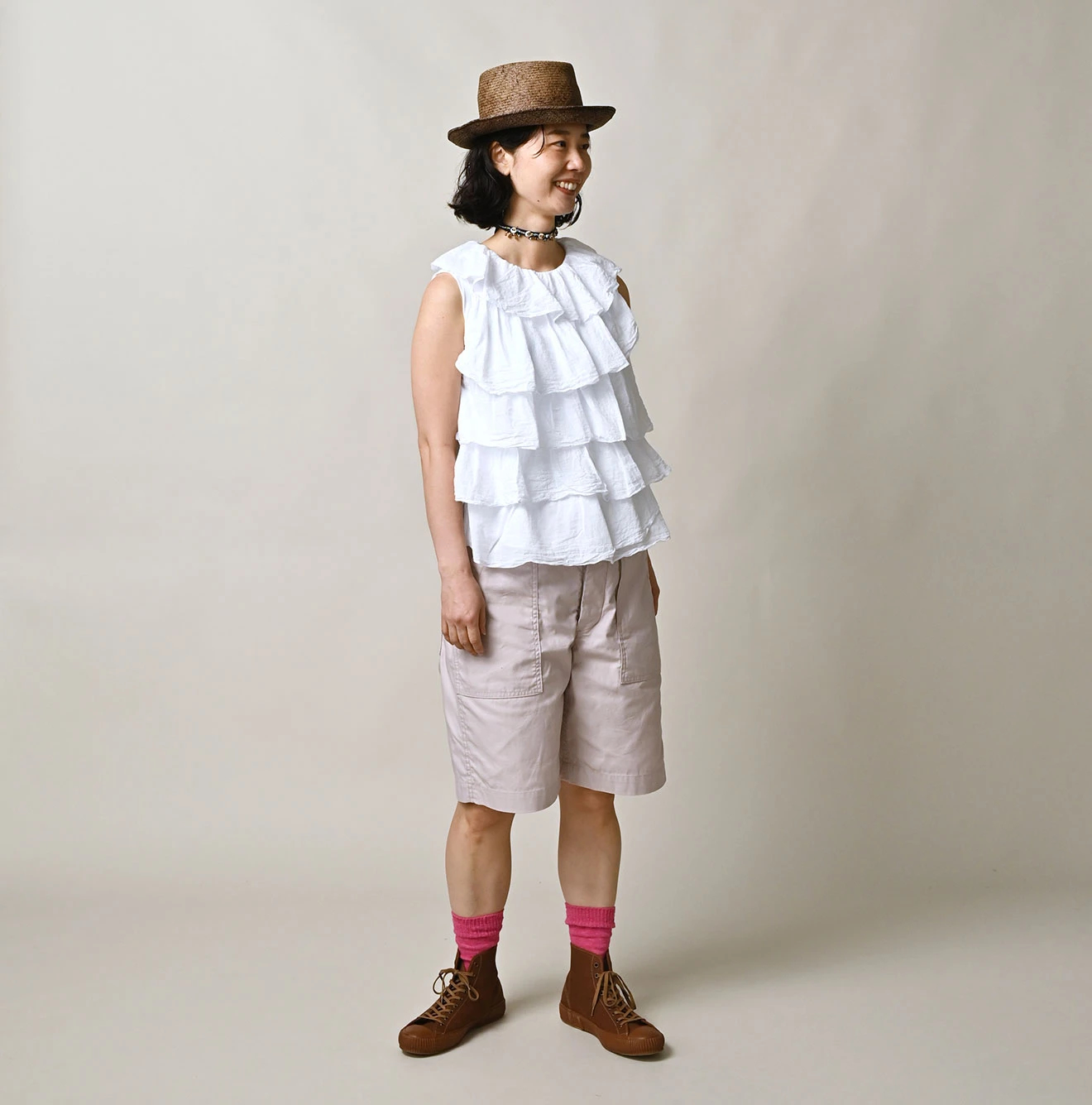 45R(フォーティファイブアール) |天竺×ガーゼのフリルキャミ