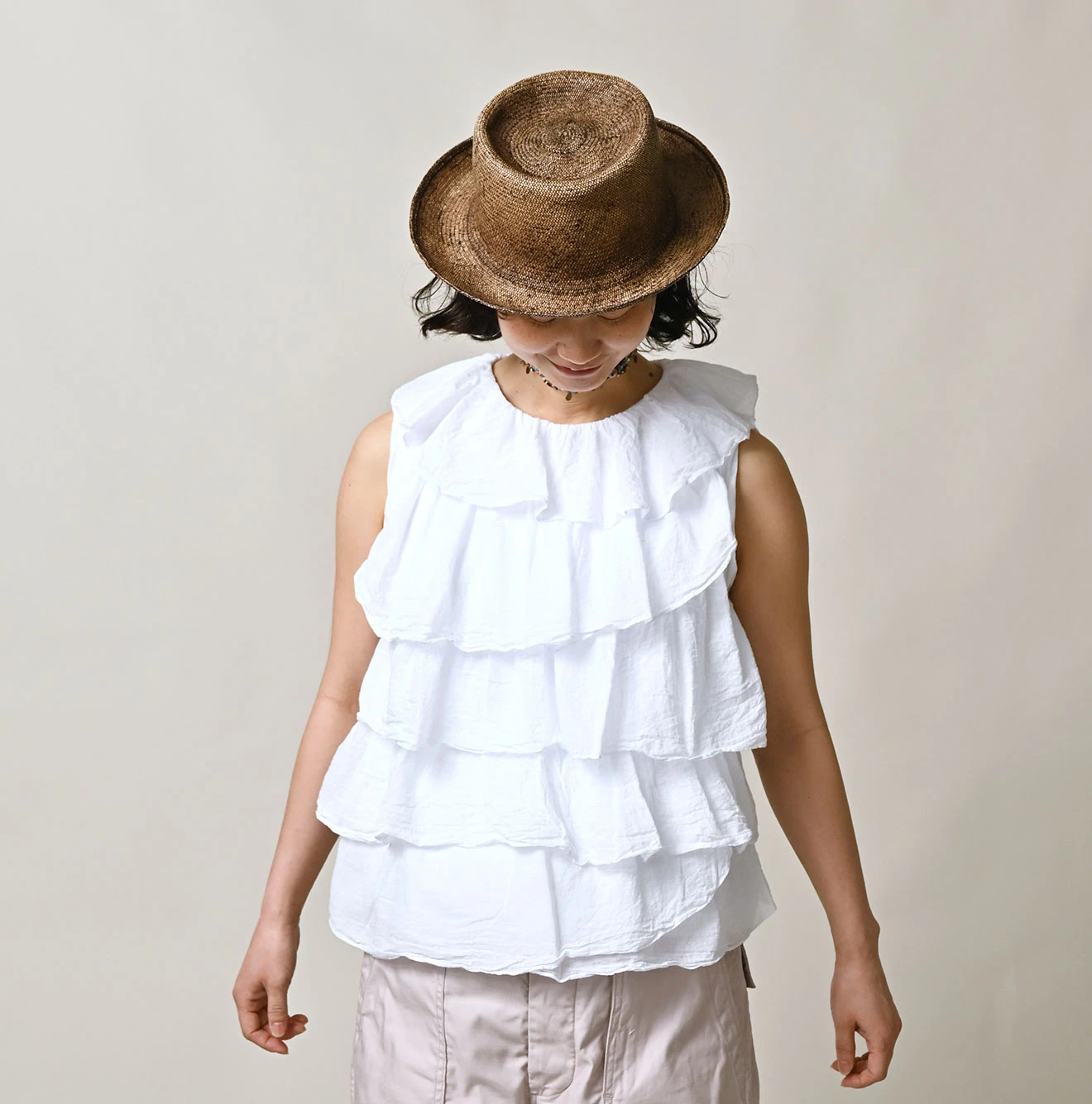 45R(フォーティファイブアール) |天竺×ガーゼのフリルキャミ