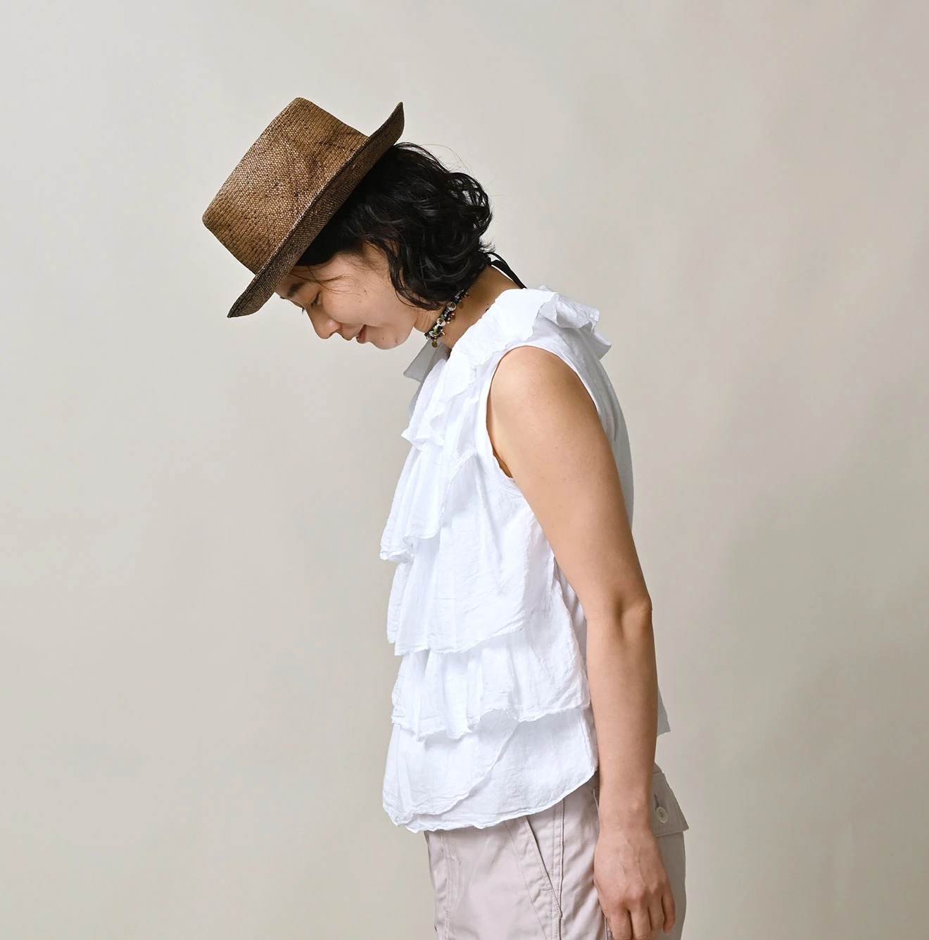 45R(フォーティファイブアール) |天竺×ガーゼのフリルキャミ