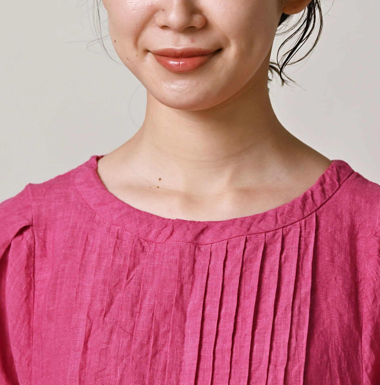 45R(フォーティファイブアール) |インドリネンのタックドレス（45草染）