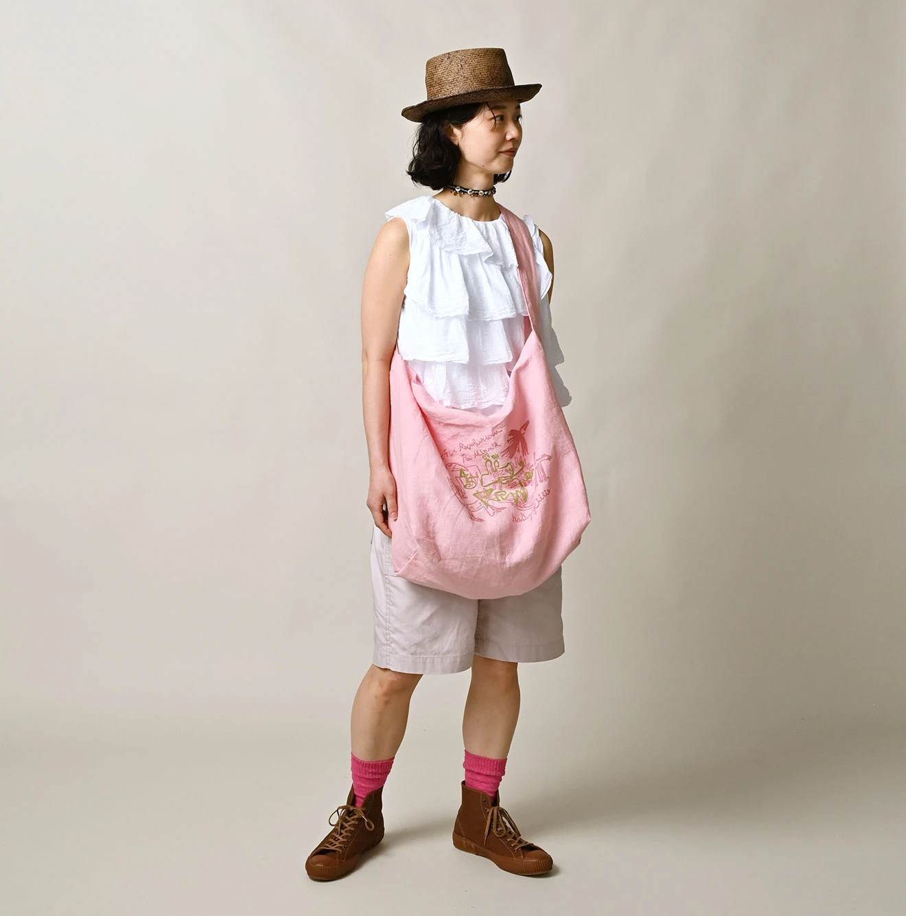 45R(フォーティファイブアール) |インドリネンナスッピー君プリントの45星トート（大）