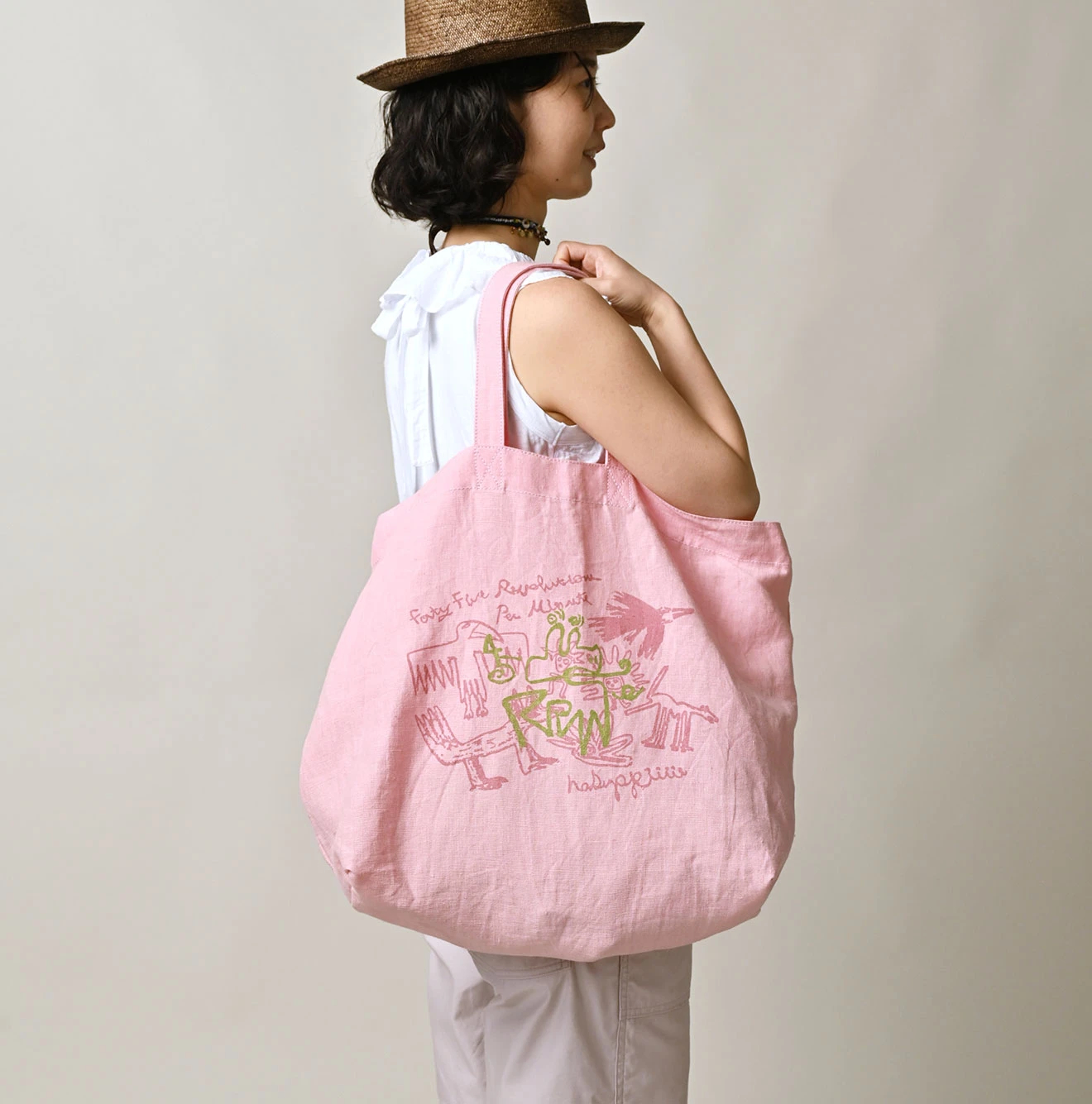 45R(フォーティファイブアール) |インドリネンナスッピー君プリントの45星トート（大）