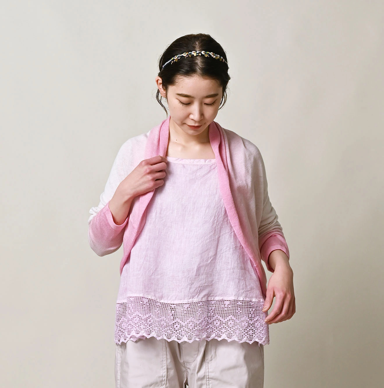 45R(フォーティファイブアール) |桜段染め超ガーゼのボレロ