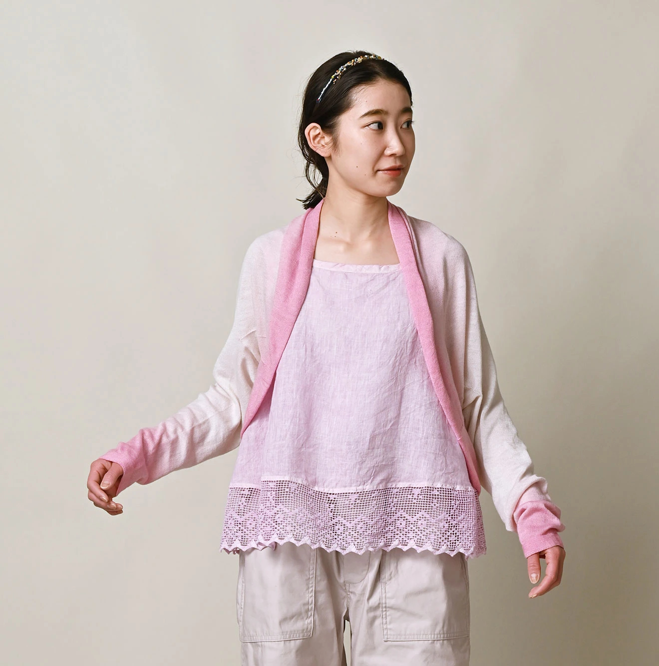 45R(フォーティファイブアール) |桜段染め超ガーゼのボレロ