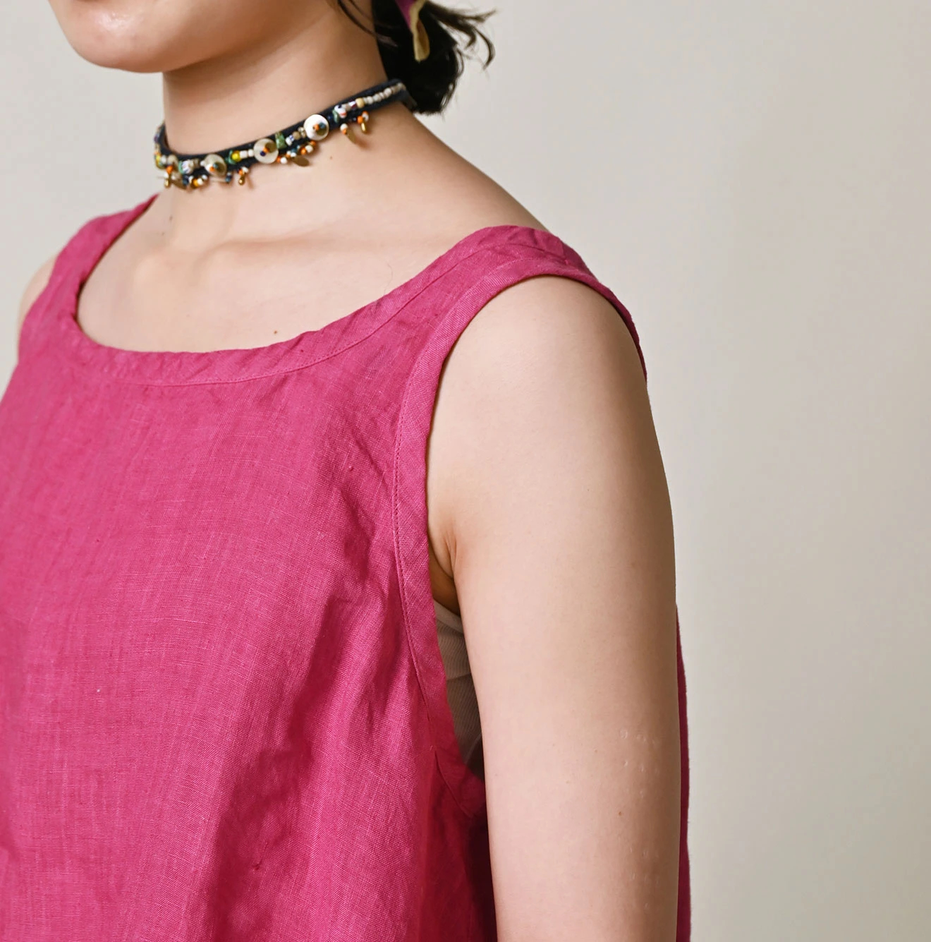 45R(フォーティファイブアール) |インドリネン×レースのフレアキャミソール（45草染）