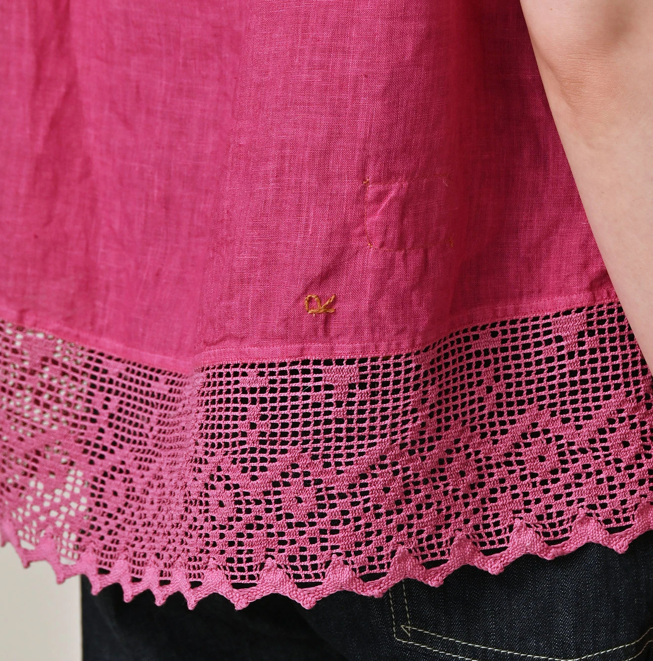 45R(フォーティファイブアール) |インドリネン×レースのフレアキャミソール（45草染）