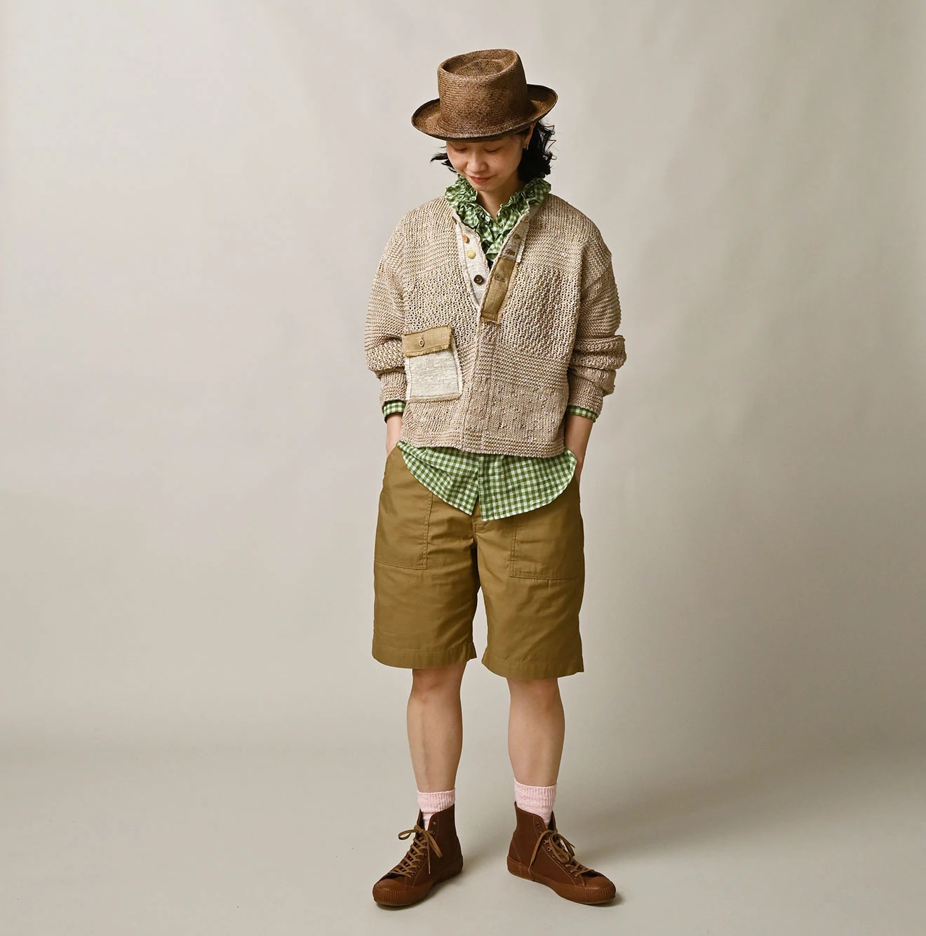 45R(フォーティファイブアール) |リネンギマのパッチワークヘンリー（ホワイトトップ）