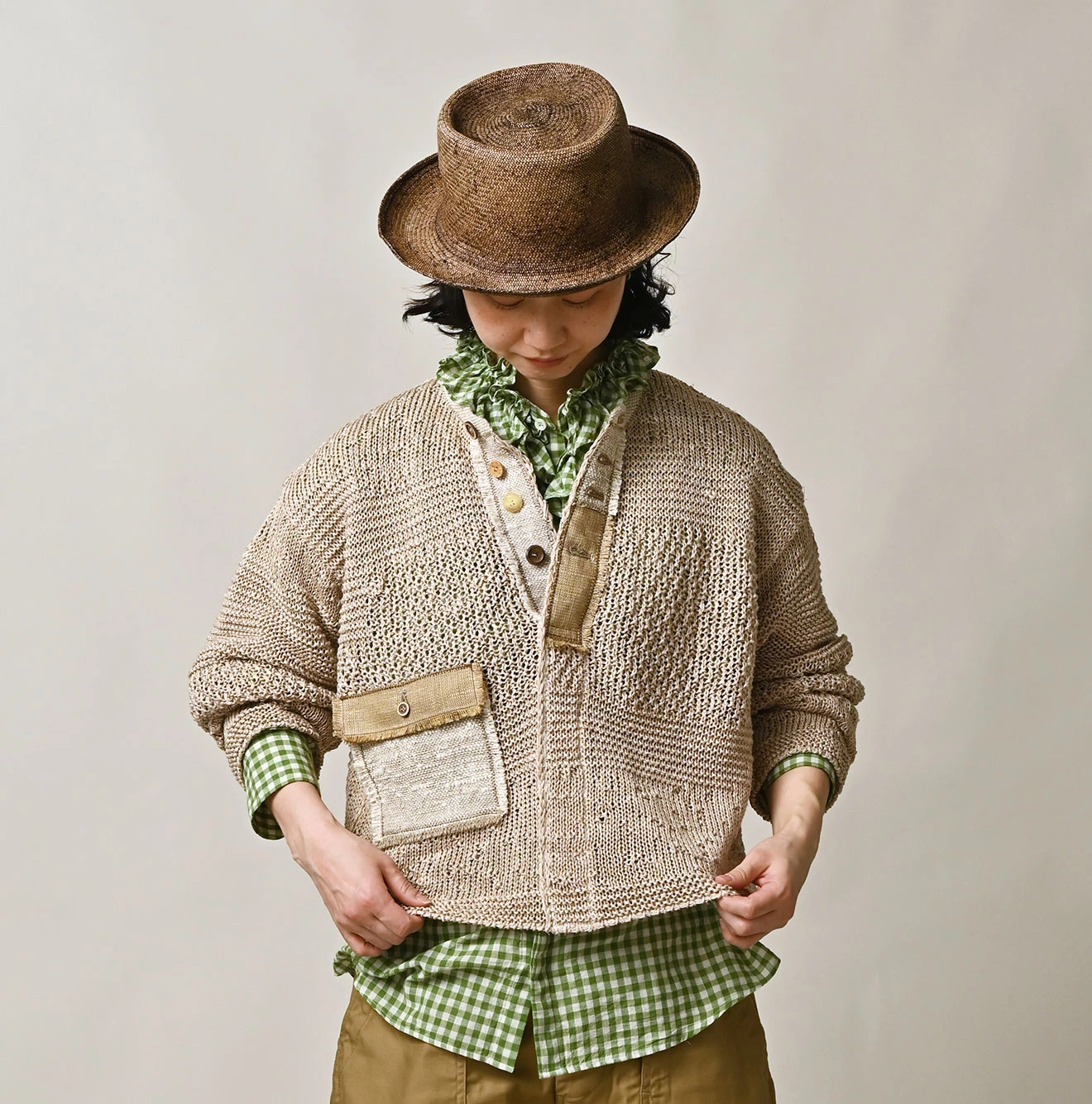 45R(フォーティファイブアール) |リネンギマのパッチワークヘンリー（ホワイトトップ）