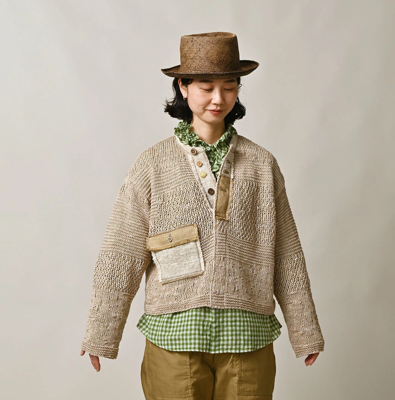 45R(フォーティファイブアール) |リネンギマのパッチワークヘンリー（ホワイトトップ）