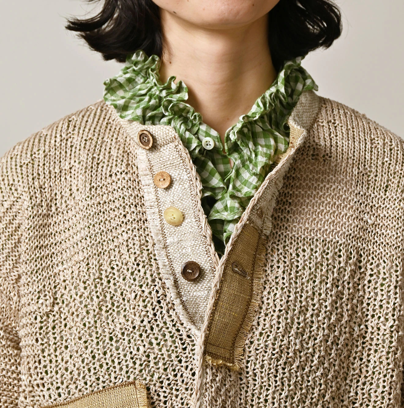 45R(フォーティファイブアール) |リネンギマのパッチワークヘンリー（ホワイトトップ）