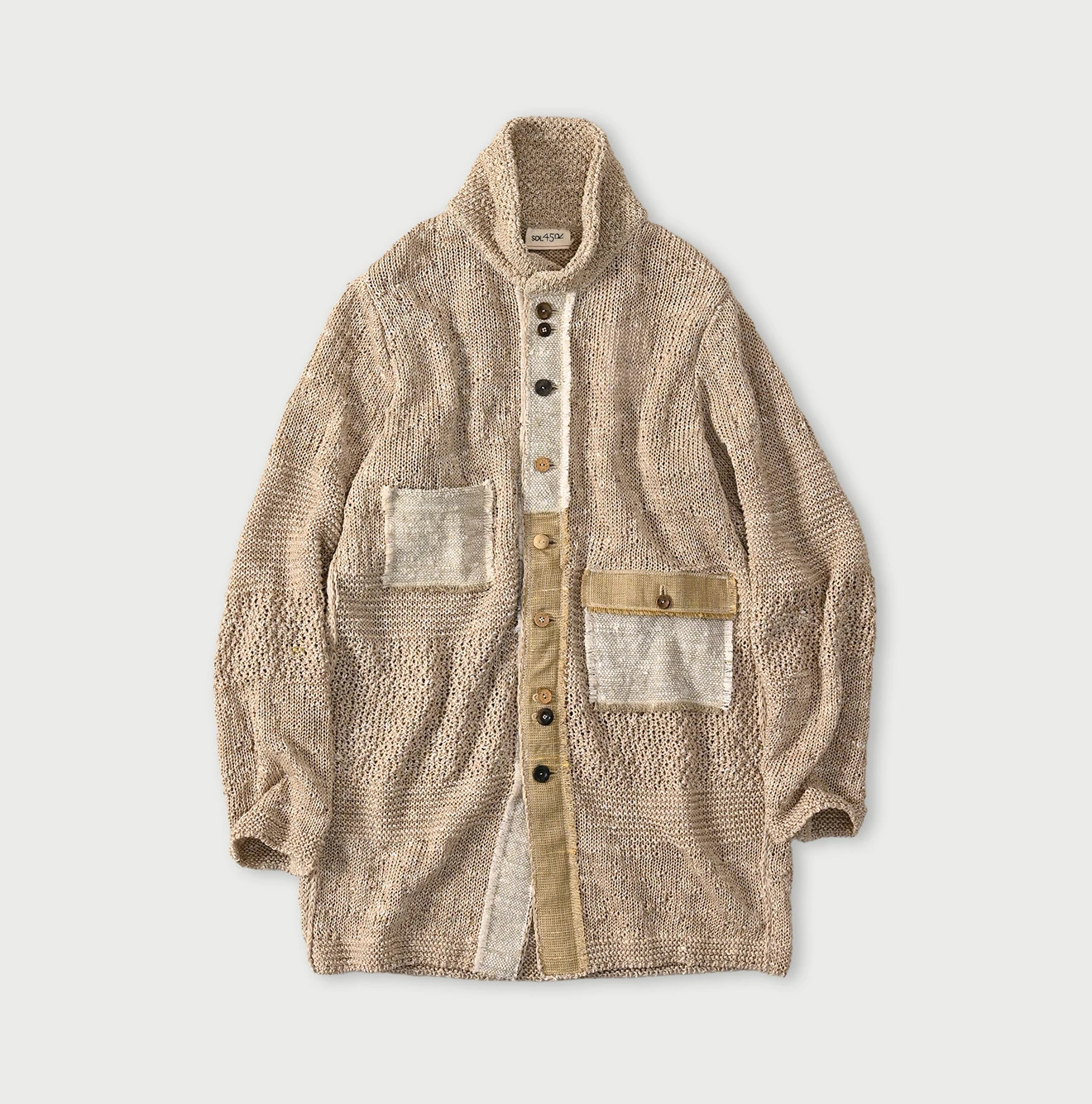 45R(フォーティファイブアール) |リネンギマのパッチワークロングカーディガン（ホワイトトップ）