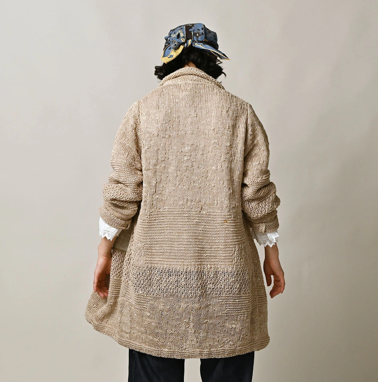 45R(フォーティファイブアール) |リネンギマのパッチワークロングカーディガン（ホワイトトップ）