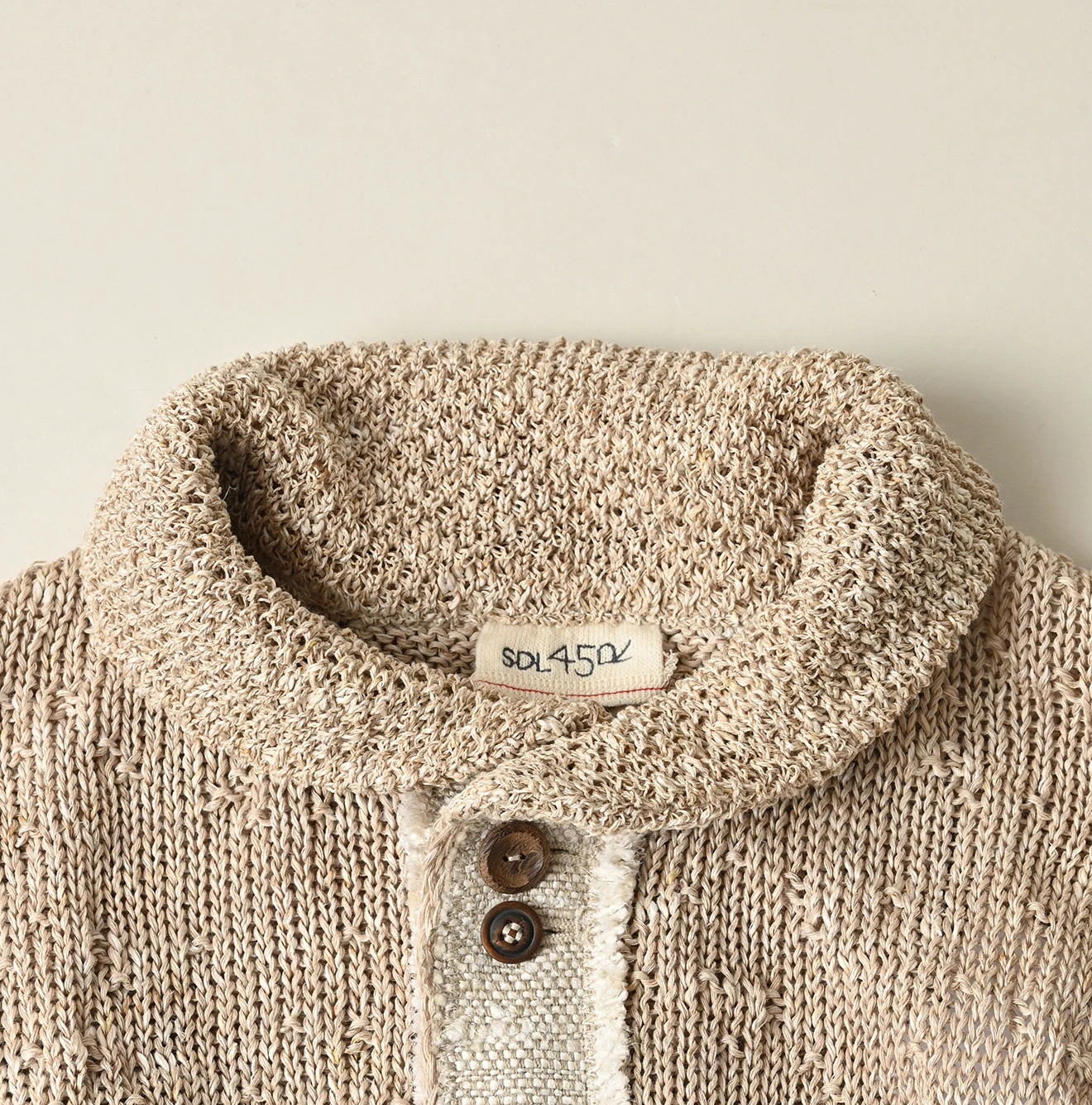 45R(フォーティファイブアール) |リネンギマのパッチワークロングカーディガン（ホワイトトップ）