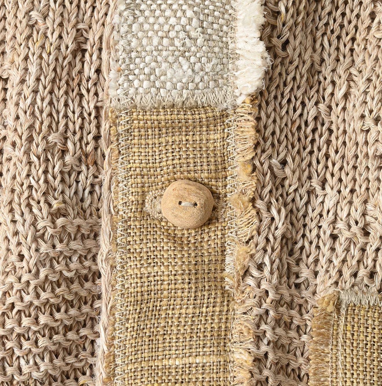 45R(フォーティファイブアール) |リネンギマのパッチワークロングカーディガン（ホワイトトップ）