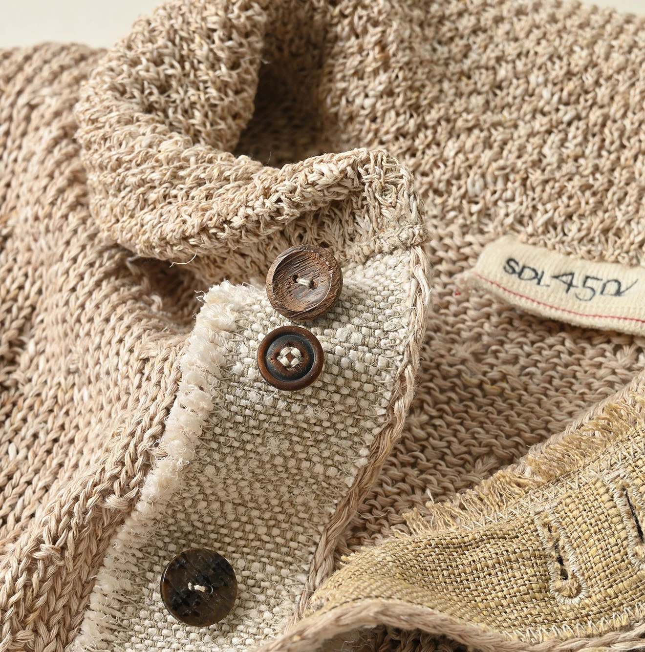 45R(フォーティファイブアール) |リネンギマのパッチワークロングカーディガン（ホワイトトップ）