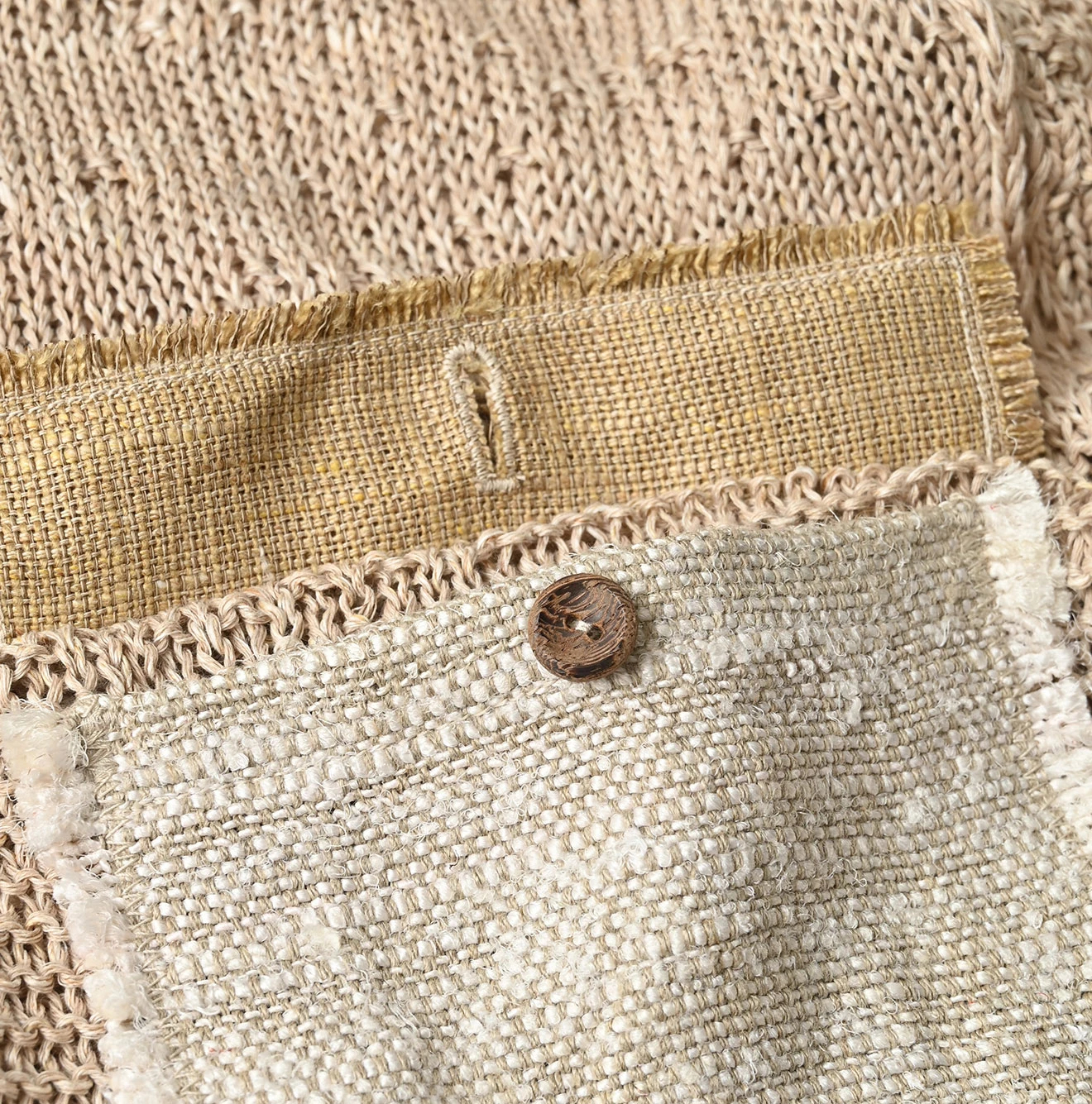 45R(フォーティファイブアール) |リネンギマのパッチワークロングカーディガン（ホワイトトップ）