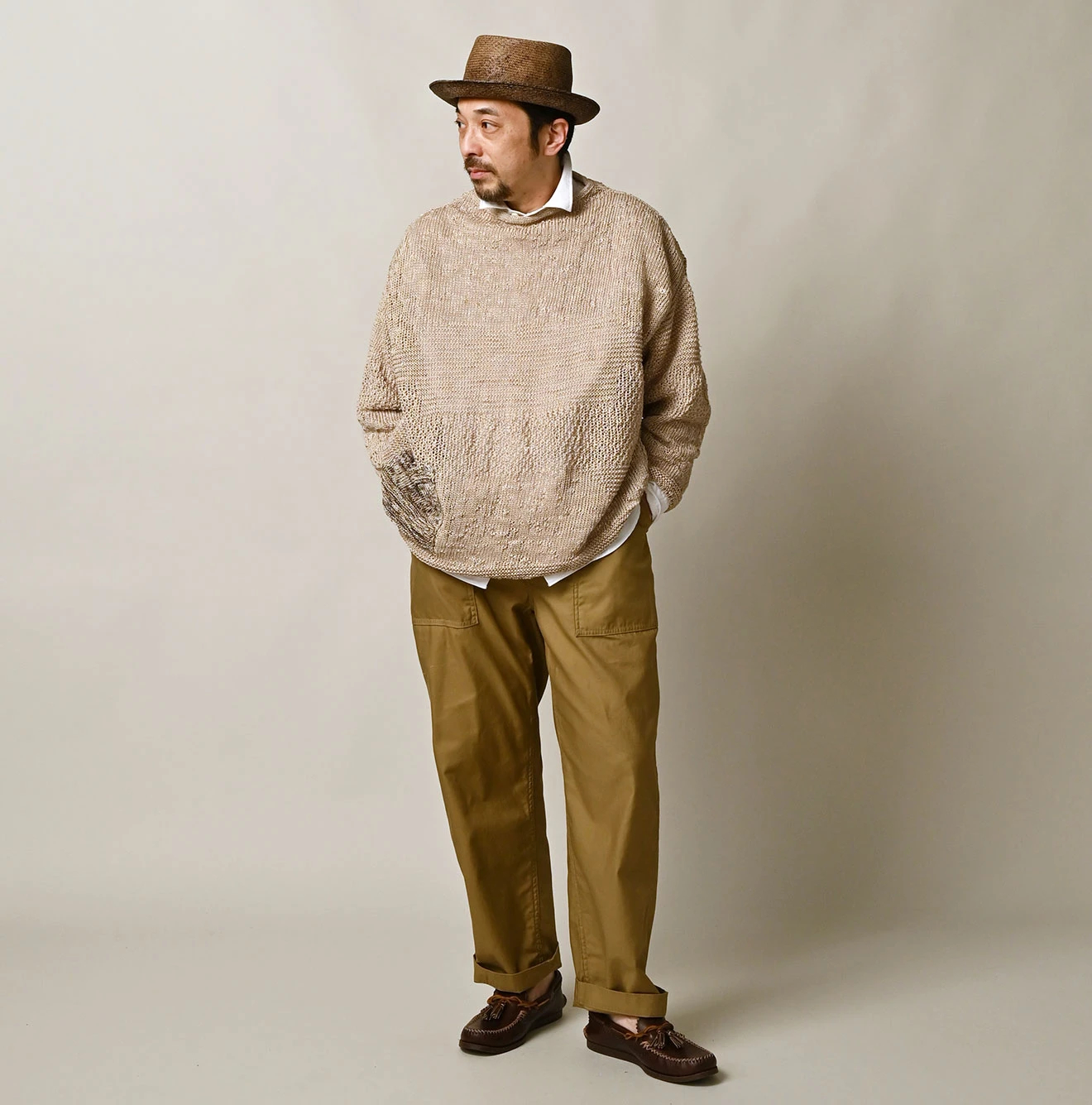 45R(フォーティファイブアール) |リネンギマの908パッチワーク馬セーター（ホワイトトップ）