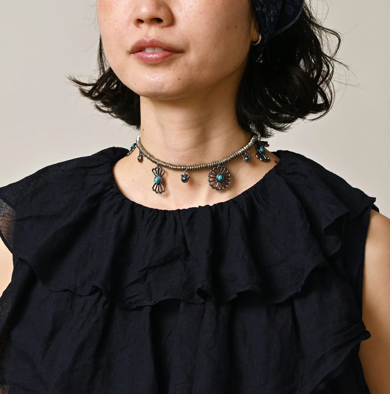 45R(フォーティファイブアール) |天竺×ガーゼのフリルキャミ（インディゴ）