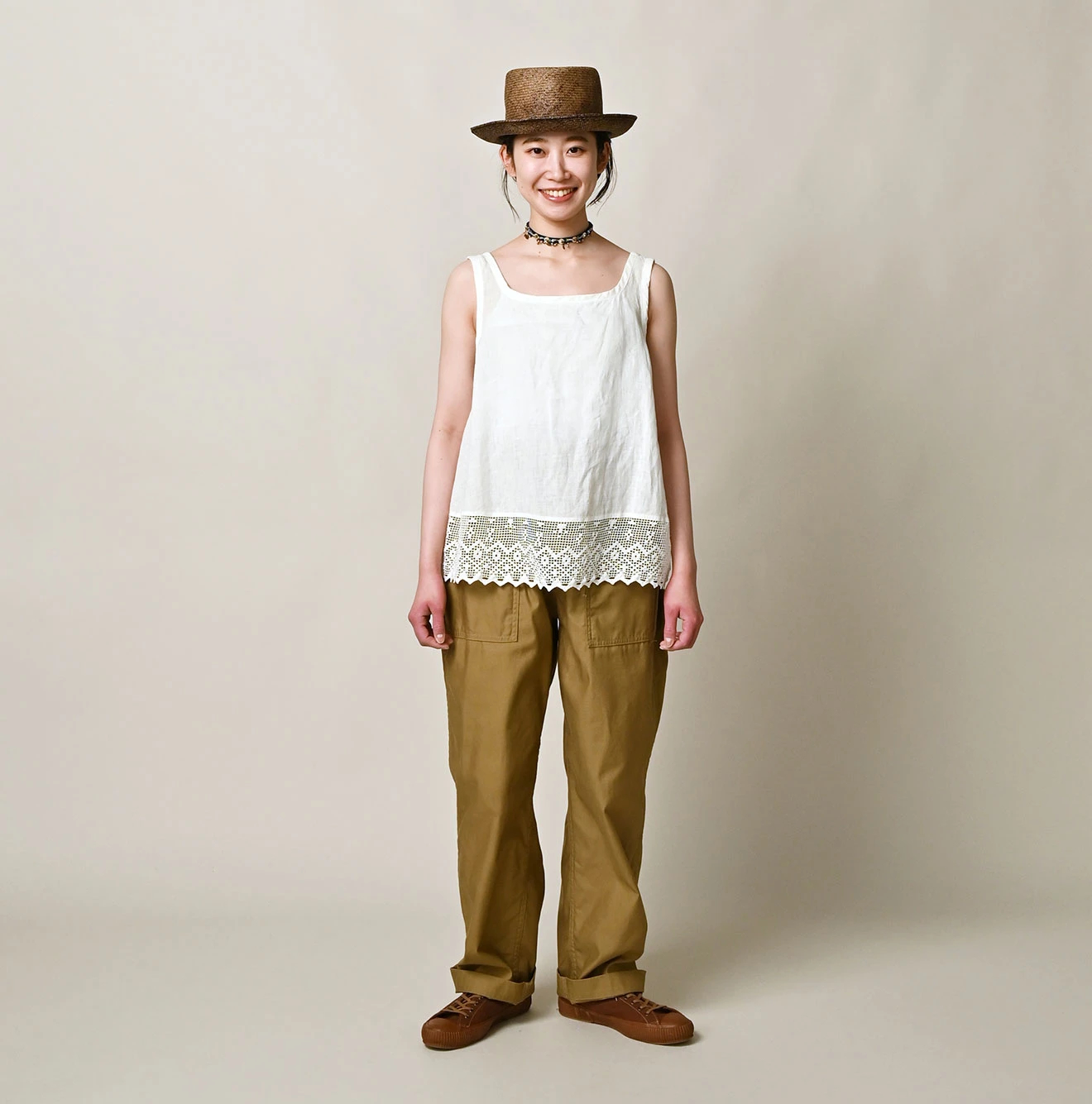 45R(フォーティファイブアール) |インドリネン×レースのフレアキャミソール